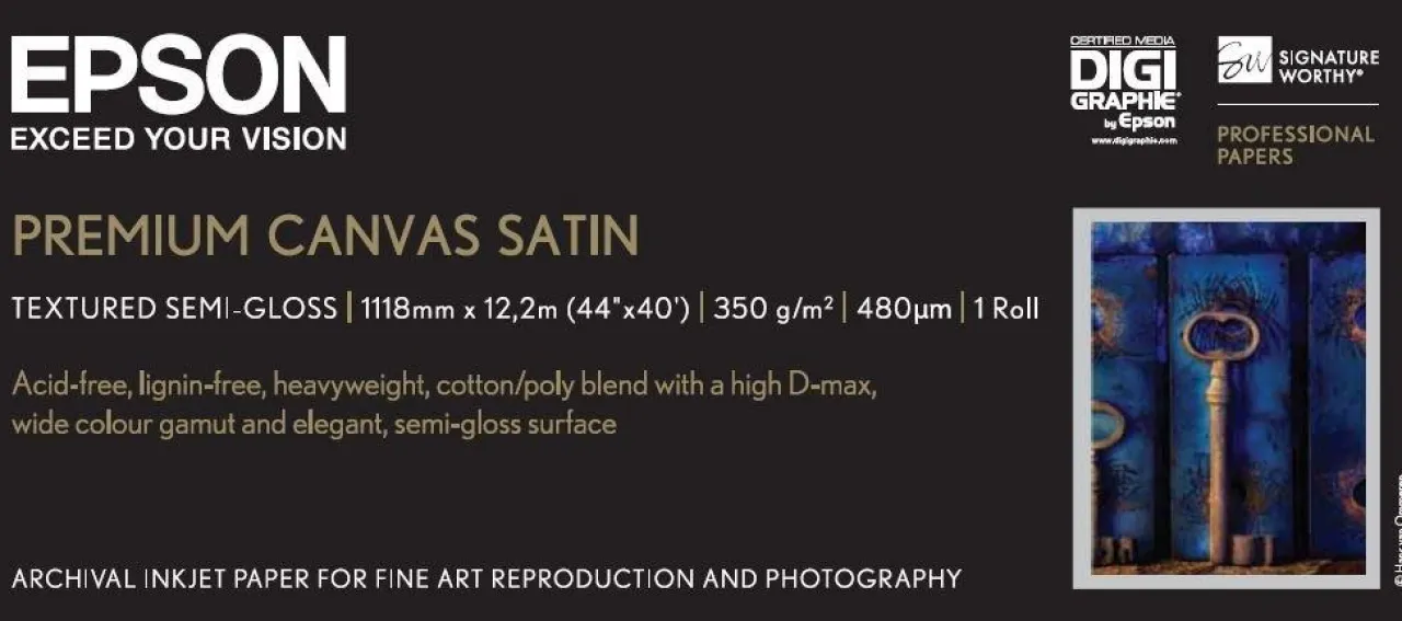 Papier<Epson Premium Canvas Satin Roll, 44" x 12,2 m, 350g/m2