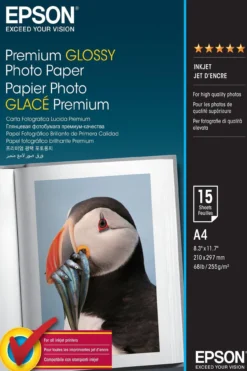 Papier<Epson Premium Glossy Photo Paper, DIN A4, 255g/m2, 15 Sheets