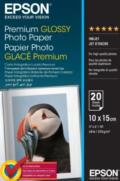 Papier<Epson Premium Glossy Photo Paper, 100 x 150 mm, 255g/m2, 20 Sheets