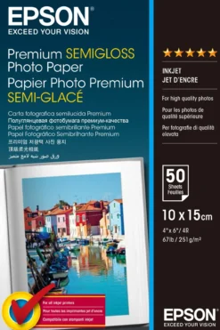Papier<Epson Premium Semigloss Photo Paper, 100 x 150 mm, 251g/m2, 50 Sheets