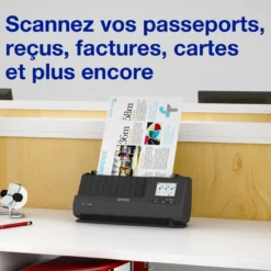 Scanners<Epson Scanner de documents A4 compact ES-C380W avec connexion Wi-Fi et chemin de numérisation en « U »