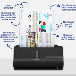 Scanners|Dernières Offres<Epson Scanner de documents A4 compact ES-C320W avec connexion Wi-Fi et chemin de numérisation en « U »