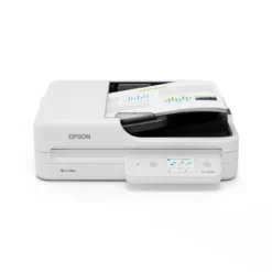 Scanners<Epson Scanner à plat compact WorkForce DS-1760WN, avec connexion réseau et Wi-Fi intégrés, pour les petites entreprises et les bureaux à domicile.