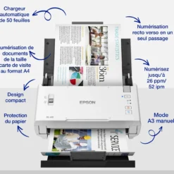 Scanners<Epson Scanner professionnel A4 compact WorkForce DS-410 avec chargeur automatique de documents de 50 feuilles et logiciel Document Capture Pro