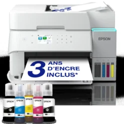 Imprimantes<Epson Solution d’impression A4 blanche EcoTank ET-3956 équipée d’une connexion Wi-Fi et de réservoirs d’encre, avec jusqu’à 3 ans d’encre inclus