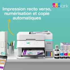 Imprimantes<Epson Solution d’impression A4 blanche EcoTank ET-3956 équipée d’une connexion Wi-Fi et de réservoirs d’encre, avec jusqu’à 3 ans d’encre inclus