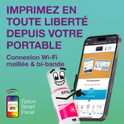 Imprimantes<Epson Solution d’impression A4 blanche EcoTank ET-3956 équipée d’une connexion Wi-Fi et de réservoirs d’encre, avec jusqu’à 3 ans d’encre inclus