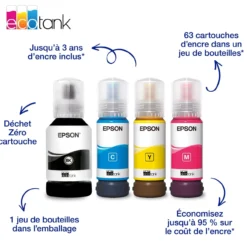 Imprimantes<Epson Solution d’impression A4 blanche EcoTank ET-2956 équipée d’une connexion Wi-Fi et de réservoirs d’encre, avec jusqu’à 3 ans d’encre inclus
