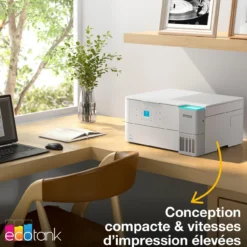 Imprimantes<Epson Solution d’impression A4 blanche EcoTank ET-2956 équipée d’une connexion Wi-Fi et de réservoirs d’encre, avec jusqu’à 3 ans d’encre inclus