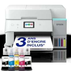 Imprimantes<Epson Solution d’impression A4 blanche EcoTank ET-4956 équipée d’une connexion Wi-Fi et de réservoirs d’encre, avec jusqu’à 3 ans d’encre inclus