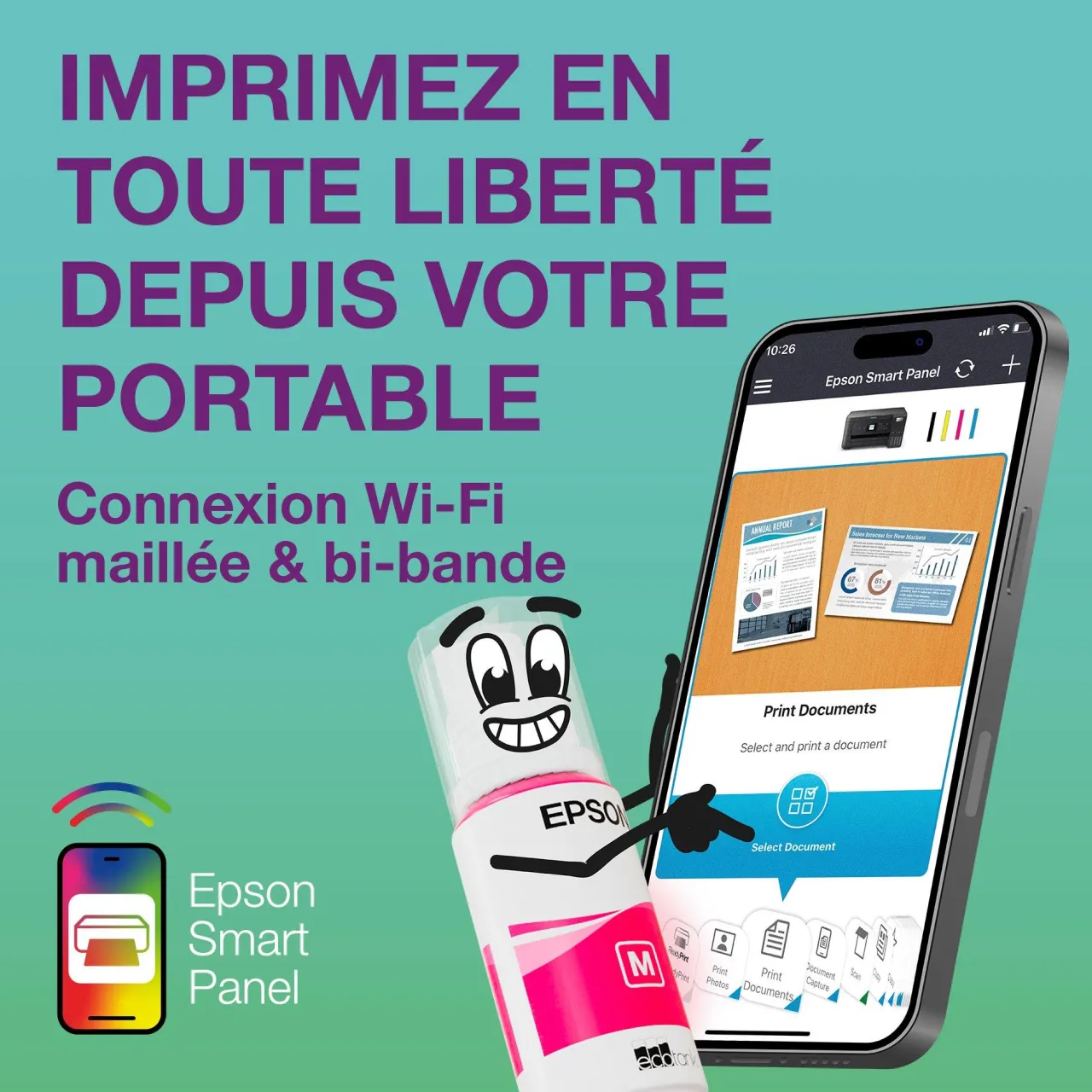 Imprimantes<Epson Solution d’impression A4 blanche EcoTank ET-4956 équipée d’une connexion Wi-Fi et de réservoirs d’encre, avec jusqu’à 3 ans d’encre inclus