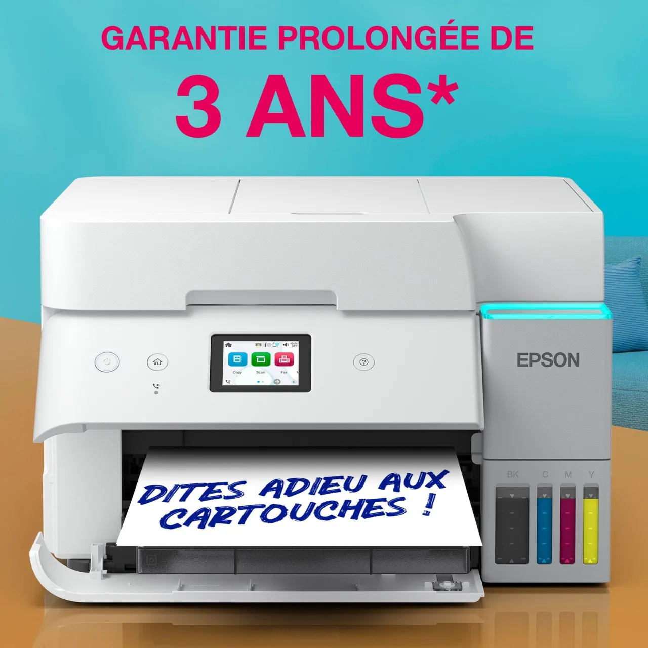 Imprimantes<Epson Solution d’impression A4 blanche EcoTank ET-4956 équipée d’une connexion Wi-Fi et de réservoirs d’encre, avec jusqu’à 3 ans d’encre inclus
