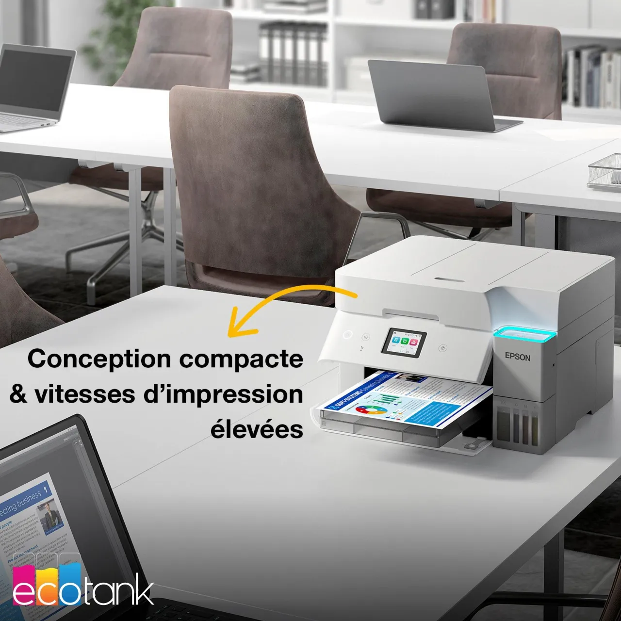 Imprimantes<Epson Solution d’impression A4 blanche EcoTank ET-4956 équipée d’une connexion Wi-Fi et de réservoirs d’encre, avec jusqu’à 3 ans d’encre inclus