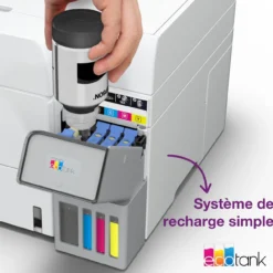 Imprimantes<Epson Solution d’impression A4 blanche EcoTank ET-4956 équipée d’une connexion Wi-Fi et de réservoirs d’encre, avec jusqu’à 3 ans d’encre inclus