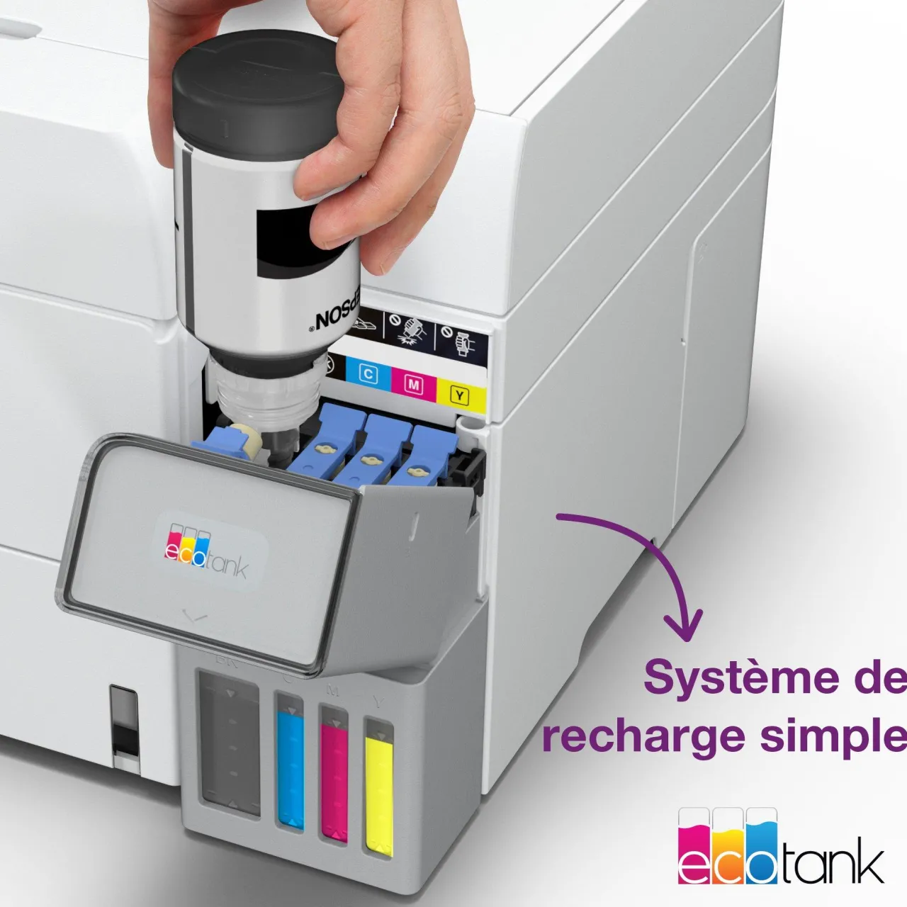 Imprimantes<Epson Solution d’impression A4 blanche EcoTank ET-4956 équipée d’une connexion Wi-Fi et de réservoirs d’encre, avec jusqu’à 3 ans d’encre inclus