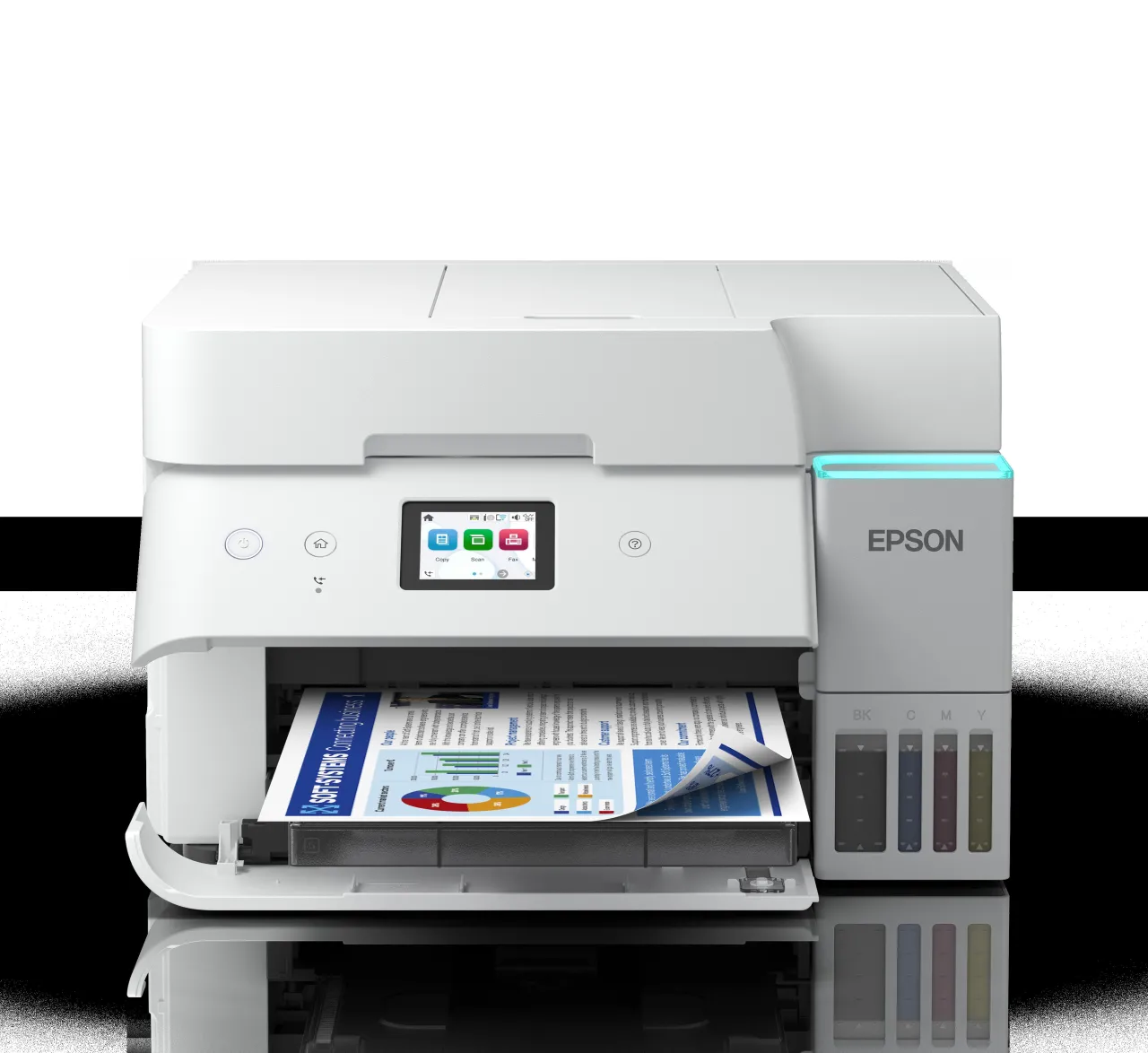Imprimantes<Epson Solution d’impression A4 blanche EcoTank ET-4956 équipée d’une connexion Wi-Fi et de réservoirs d’encre, avec jusqu’à 3 ans d’encre inclus
