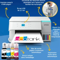Imprimantes<Epson Solution d’impression A4 blanche EcoTank ET-2959 équipée d’une connexion Wi-Fi et de réservoirs d’encre, avec jusqu’à 3 ans d’encre inclus