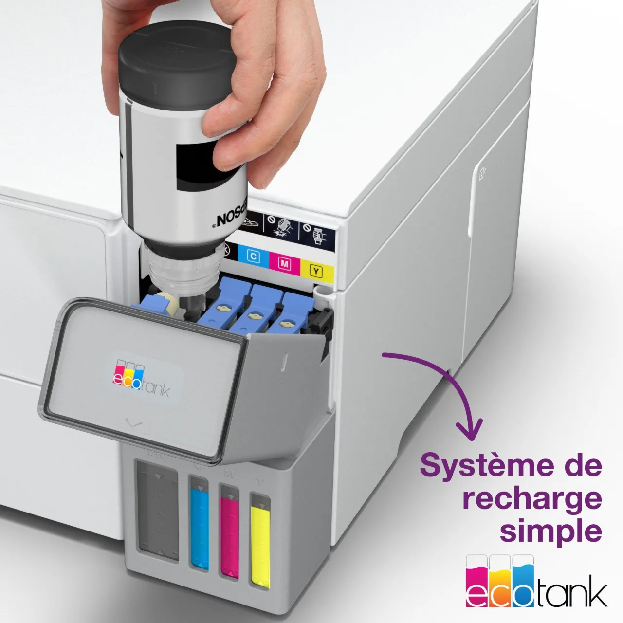 Imprimantes<Epson Solution d’impression A4 blanche EcoTank ET-2959 équipée d’une connexion Wi-Fi et de réservoirs d’encre, avec jusqu’à 3 ans d’encre inclus