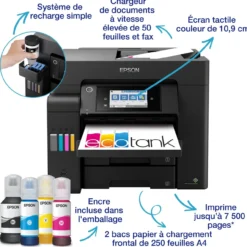 Imprimantes|Dernières Offres<Epson Solution d’impression A4 EcoTank ET-5805 avec Wi-Fi, réservoirs d’encre et fax