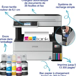 Imprimantes|Dernières Offres<Epson Solution d’impression A4 EcoTank Pro ET-5185 avec Wi-Fi, réservoirs d’encre et fax