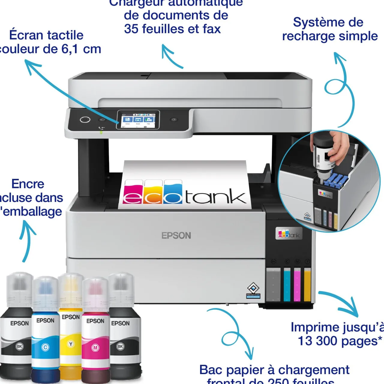 Imprimantes|Dernières Offres<Epson Solution d’impression A4 EcoTank Pro ET-5185 avec Wi-Fi, réservoirs d’encre et fax