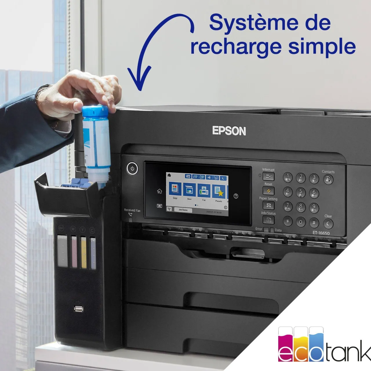 Imprimantes|Dernières Offres<Epson Solution d’impression A3+ EcoTank ET-16655 avec Wi-Fi, réservoirs d’encre et fax