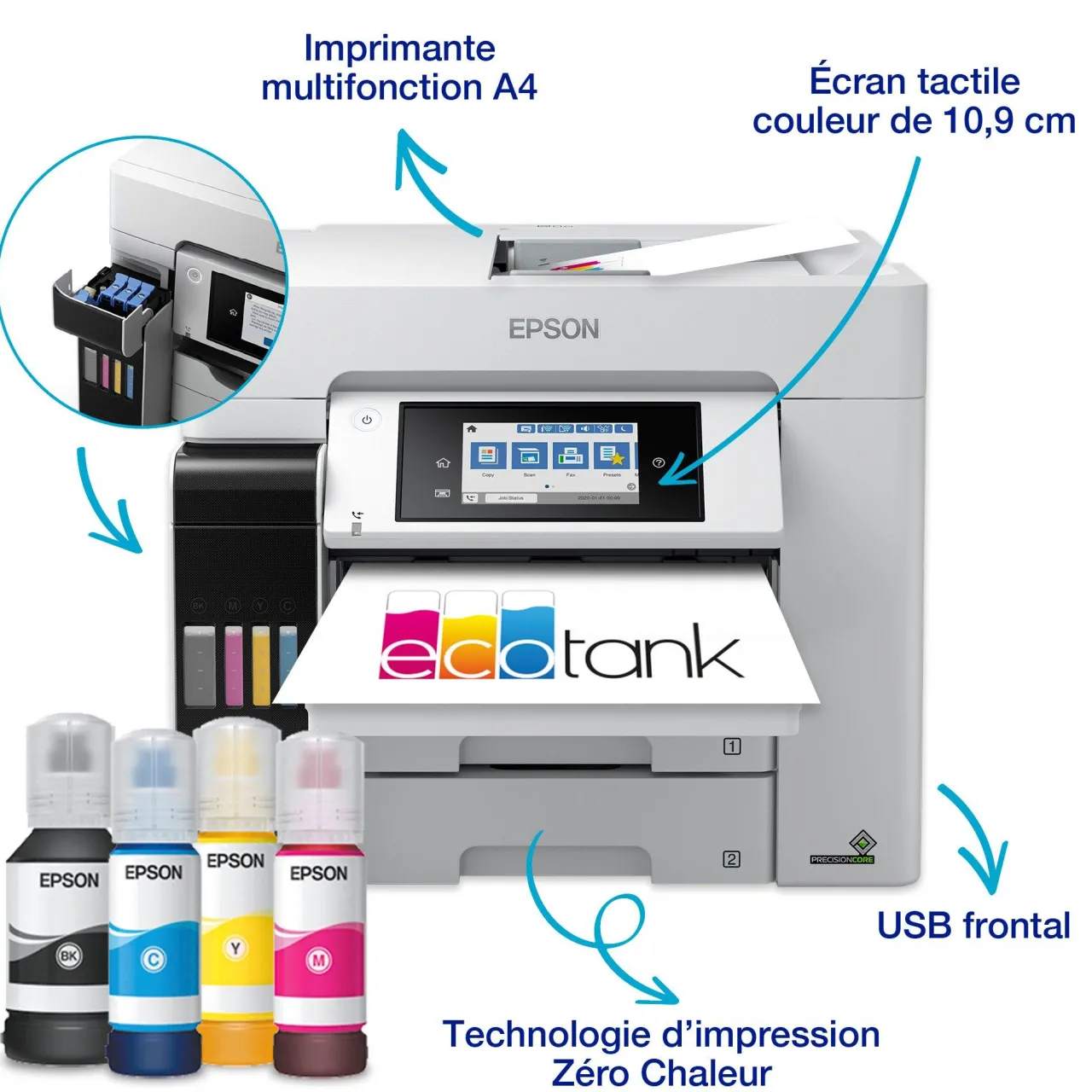 Imprimantes<Epson Solution d’impression A4 EcoTank Pro ET-5885 avec Wi-Fi, réservoirs d’encre et prise en charge PCL