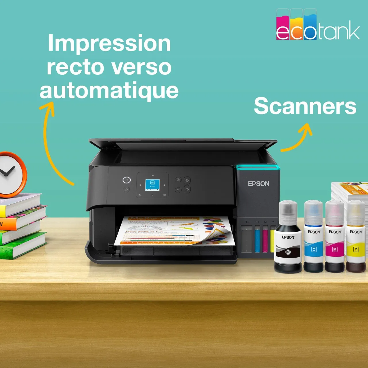 Imprimantes<Epson Solution d’impression A4 Wi-Fi EcoTank ET-2955 équipée de réservoirs d’encre, avec jusqu’à 3 ans d’encre inclus