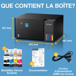 Imprimantes<Epson Solution d’impression A4 Wi-Fi EcoTank ET-2955 équipée de réservoirs d’encre, avec jusqu’à 3 ans d’encre inclus