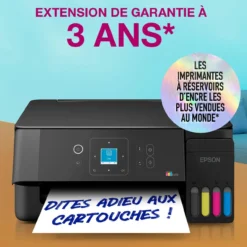 Imprimantes<Epson Solution d’impression multifonction A4 Wi-Fi et AirPrint EcoTank ET-2922 équipée de réservoirs d’encre, écran LCD et jusqu’à 3 ans d’encre inclus