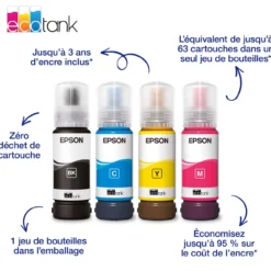 Imprimantes<Epson Solution d’impression multifonction A4 Wi-Fi et AirPrint EcoTank ET-2922 équipée de réservoirs d’encre, écran LCD et jusqu’à 3 ans d’encre inclus
