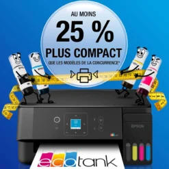 Imprimantes<Epson Solution d’impression multifonction A4 Wi-Fi et AirPrint EcoTank ET-2922 équipée de réservoirs d’encre, écran LCD et jusqu’à 3 ans d’encre inclus