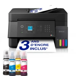 Imprimantes<Epson Solution d’impression multifonction A4 Wi-Fi et AirPrint EcoTank ET-4905 équipée de réservoirs d’encre, d’un écran LCD et d’un chargeur automatique de documents, avec jusqu’à 3 ans d’encre inclus