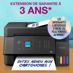 Imprimantes<Epson Solution d’impression multifonction A4 Wi-Fi et AirPrint EcoTank ET-4905 équipée de réservoirs d’encre, d’un écran LCD et d’un chargeur automatique de documents, avec jusqu’à 3 ans d’encre inclus