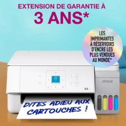 Imprimantes<Epson Solution d’impression multifonction A4 Wi-Fi et AirPrint EcoTank ET-2926 équipée de réservoirs d’encre, écran LCD et jusqu’à 3 ans d’encre inclus