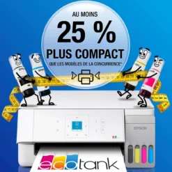 Imprimantes<Epson Solution d’impression multifonction A4 Wi-Fi et AirPrint EcoTank ET-2926 équipée de réservoirs d’encre, écran LCD et jusqu’à 3 ans d’encre inclus