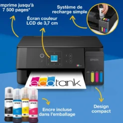 Imprimantes<Epson Solution d’impression multifonction A4 Wi-Fi et AirPrint EcoTank ET-2920 équipée de réservoirs d’encre, écran LCD et jusqu’à 3 ans d’encre inclus