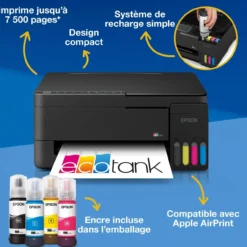 Imprimantes<Epson Solution d’impression multifonction A4 Wi-Fi et AirPrint EcoTank ET-2914 équipée de réservoirs d’encre, avec jusqu’à 3 ans d’encre inclus