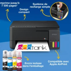 Imprimantes<Epson Solution d’impression multifonction A4 Wi-Fi et AirPrint EcoTank ET-2910 équipée de réservoirs d’encre, avec jusqu’à 3 ans d’encre inclus