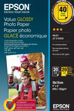 Papier<Epson Value Glossy Photo Paper 10x15cm 2 x 20 sheet (BOGOF)