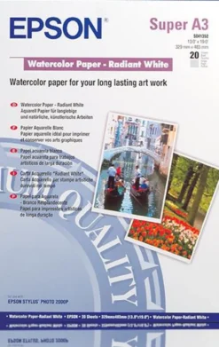 Papier<Epson WaterColor Paper - Radiant White, DIN A3+, 190g/m2, 20 Sheets